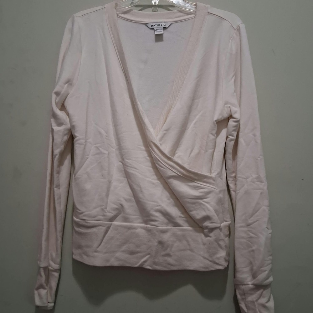 Athleta Recharge Soft Luxe Tencel Blend Cream Wrap Front Athleisure Sweatshirt M